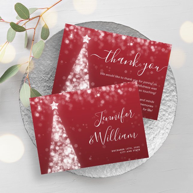Festive Xmas Tree Silver Red Wedding Thank You  Invitation (Festive Xmas Tree Silver Red Wedding Thank You Invitation)
