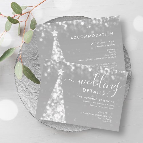 Festive Xmas Tree Silver Wedding Details Card