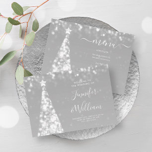 Festive Xmas Tree Silver Wedding Menu Invitation