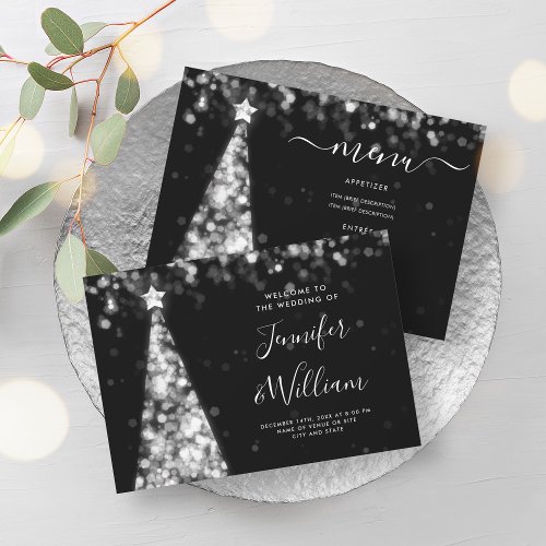 Festive Xmas Tree Silver Wedding Menu  Invitation