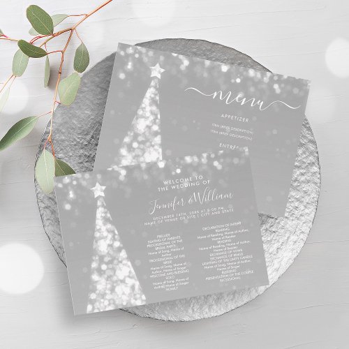 Festive Xmas Tree Silver Wedding Menu Program