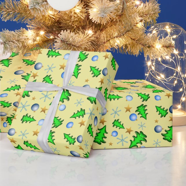 Festive yellow holiday with Christmas symbols  Wra Wrapping Paper (Holidays)