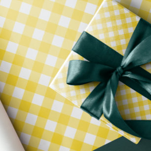 Festive Yellow sunny checkered Gingham Plaid Wrapping Paper