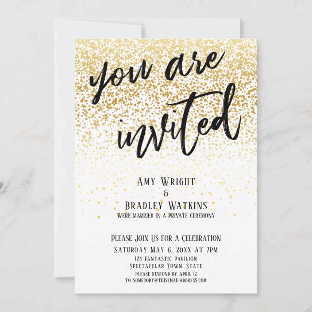 Festive You Are Invited Gold Confetti Reception Invitation (Front)