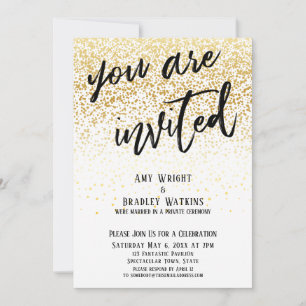 Festive You Are Invited Gold Confetti Reception Invitation