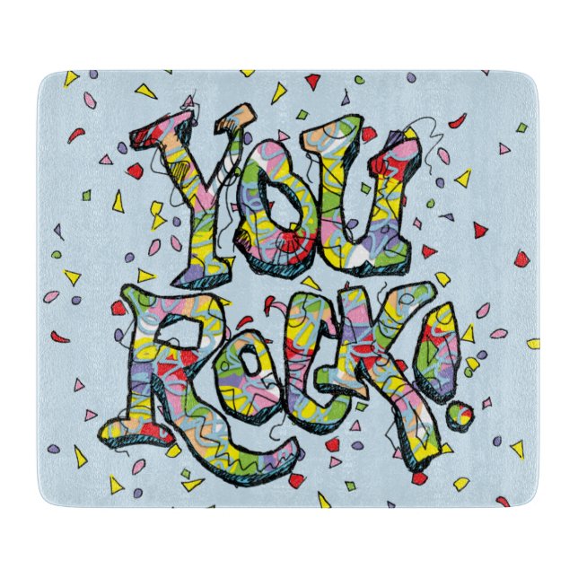 Festive "You Rock!" Lettering Glass Cutting Board (Front)