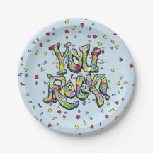 Festive "You Rock!" Lettering Paper Plates
