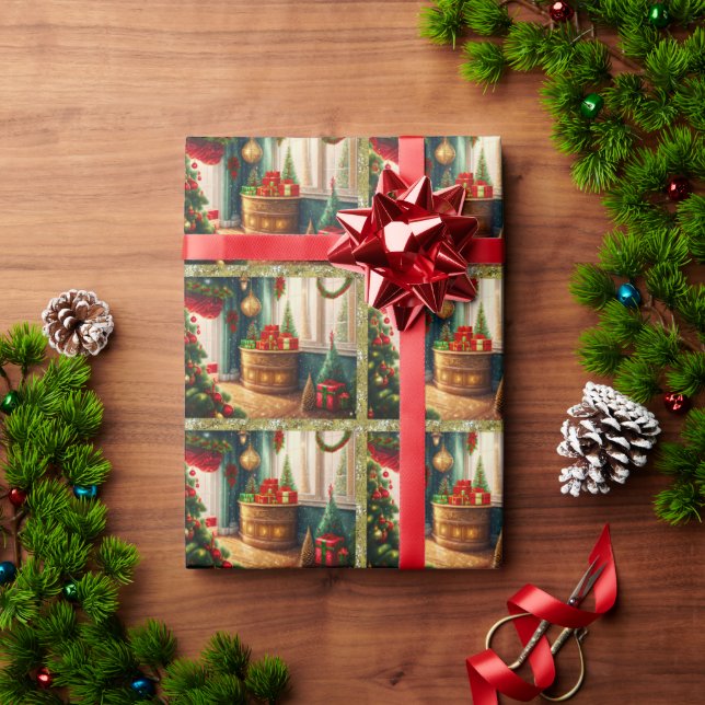 Festively decorated room, traditional Christmas  Wrapping Paper (Holiday Gift)