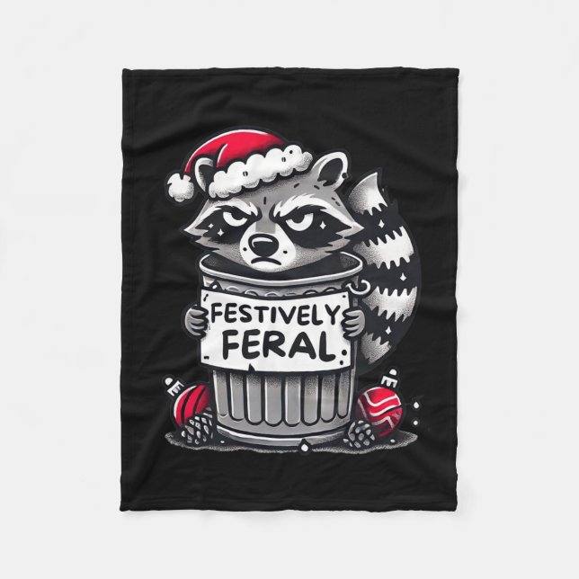 Festively Feral Raccoon Christmas Funny Holiday An Fleece Blanket (Front)