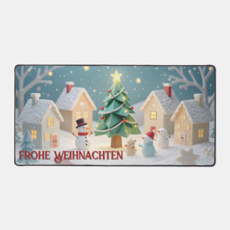 Festliche Weihnachtsszene mit Schneemännern Desk Mat