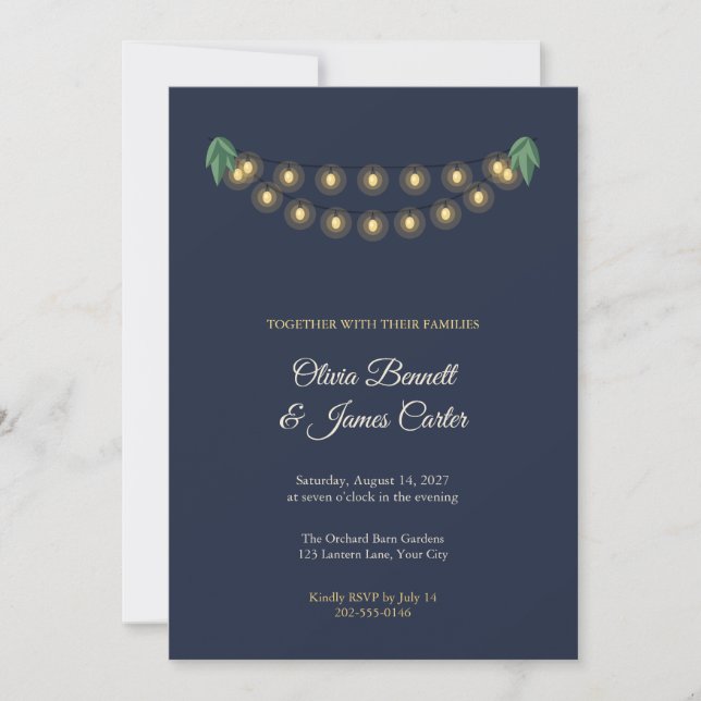 Festoon String Lights Garden Wedding Invitation (Front)