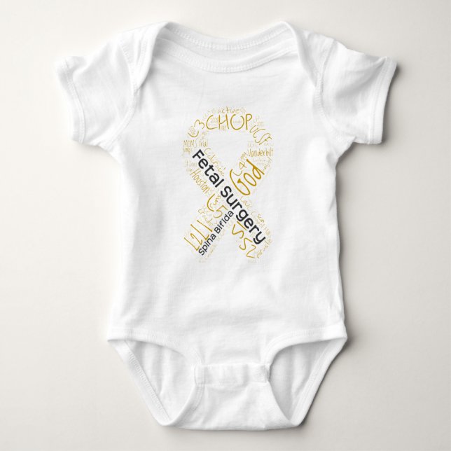 Fetal Surgery Spina Bifida Text Ribbon Baby Bodysuit (Front)