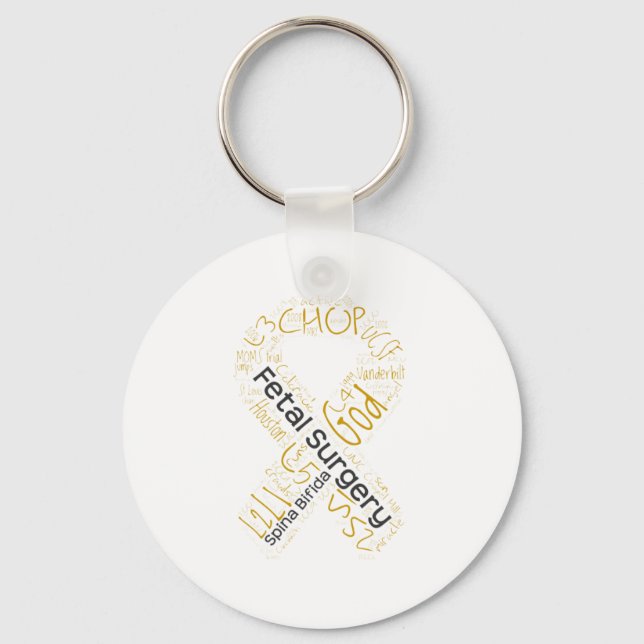 Fetal Surgery Spina Bifida Text Ribbon Keychain (Front)