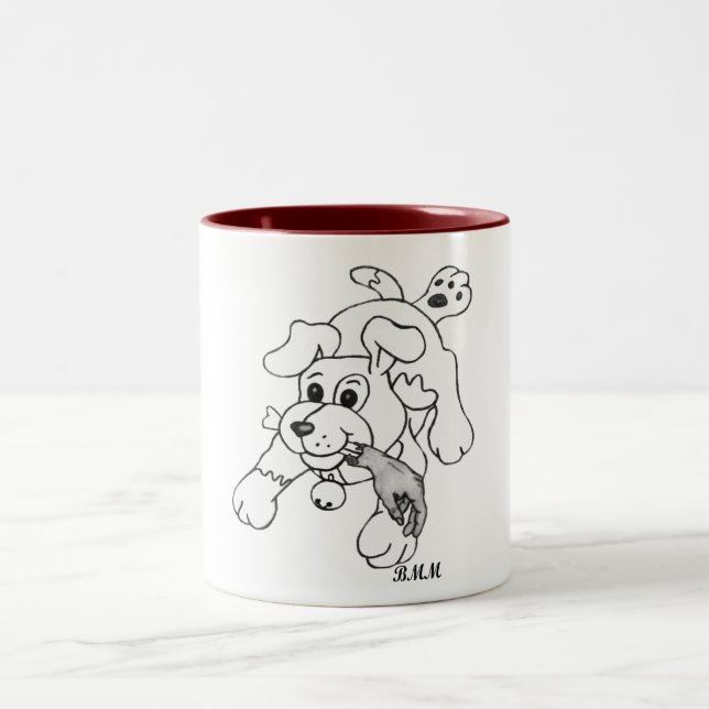 Fetch Boy Funny Dog with Hand Drawing Two-Tone Coffee Mug (Center)