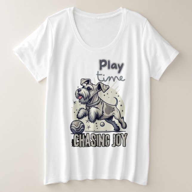 Fetch Fun: Light Gray Pup on the Run Plus Size T-Shirt (Design Front)