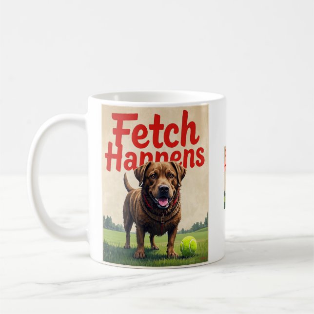 Fetch Happens Humorous dog coffee cup mug  (Left)