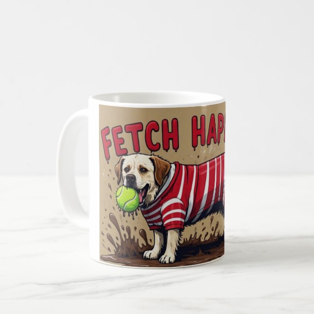 Fetch Happens Humorous dog coffee cup mug muddy  (Front Left)