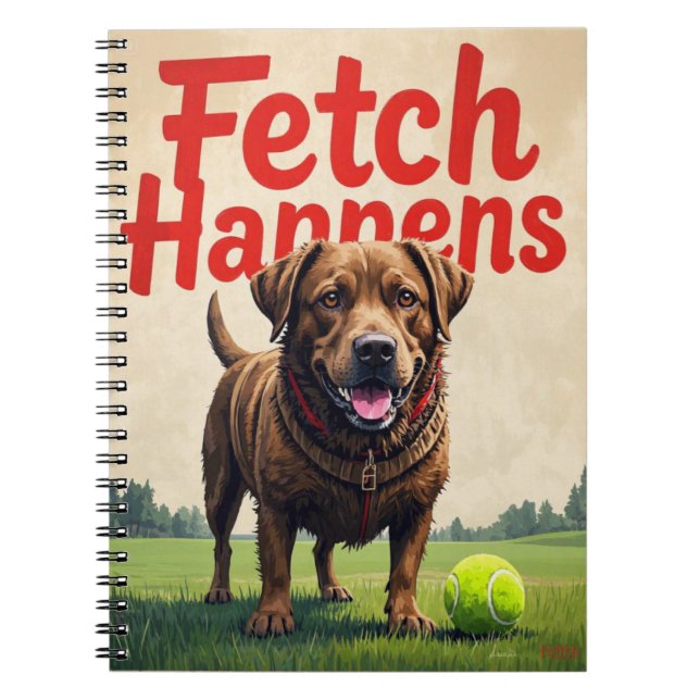 Fetch Happens Humorous dog spiral notebook muddy (Front)
