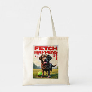 Fetch Happens Humorous dog tote bag muddy Labrador