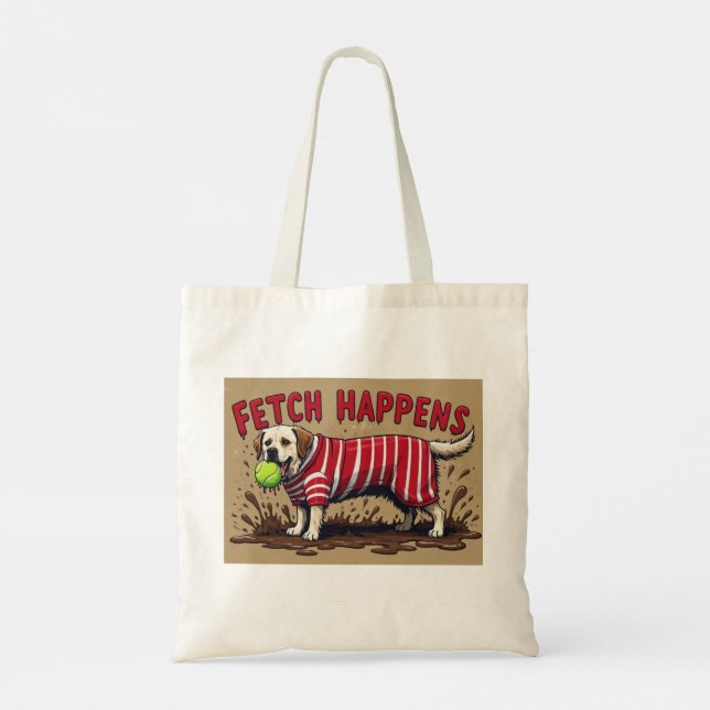 Fetch Happens Humorous dog tote bag muddy Labrador (Back)