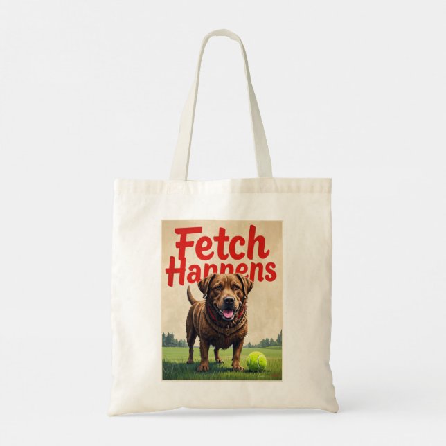 Fetch Happens Humorous dog tote bag muddy Labrador (Back)