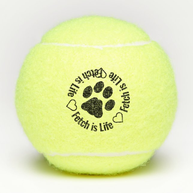 Fetch is Life - Paw Print Hearts Cute Dog Tennis Balls (Front)