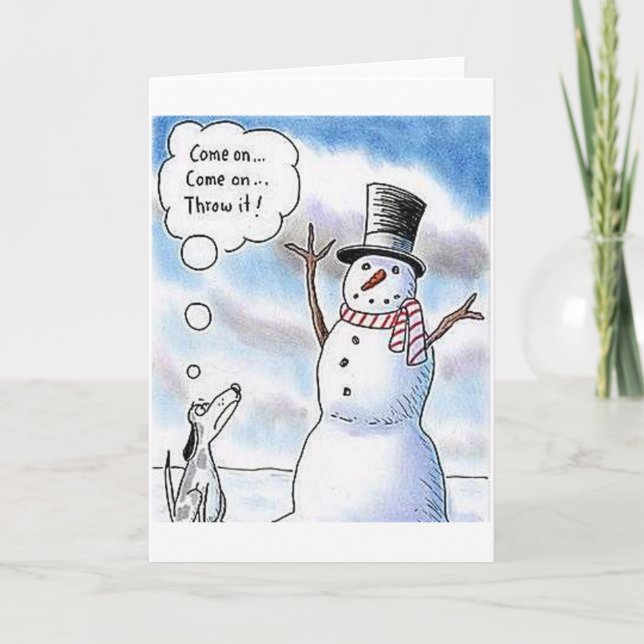 Fetch with Snowman Holiday Card (Front)