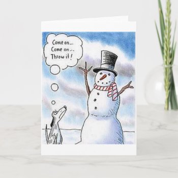 Fetch With Snowman Holiday Card by Unique_Christmas at Zazzle