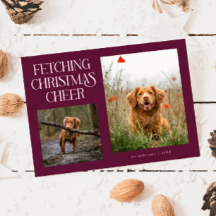 Fetching Christmas Cheer Cranberry Dog Photo Holiday Card