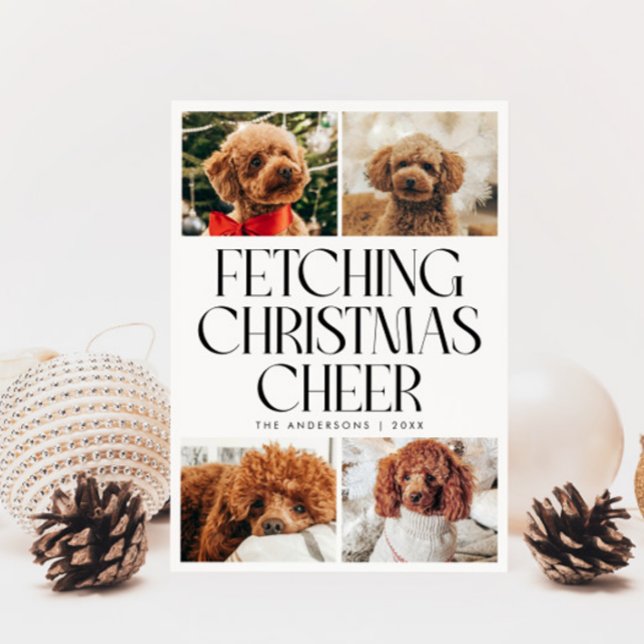 Fetching Christmas Cheer Dog Photo White Holiday Card (Creator Uploaded)