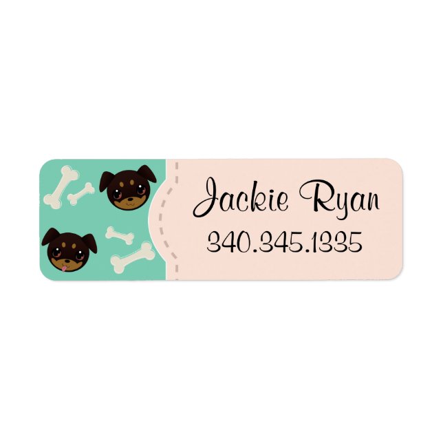 Fetching Cute Rottweiler Puppy & Bones Pattern Label (Front)