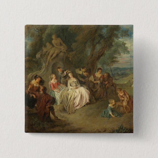 Fête Champêtre, c. 1730 (oil on canvas) Pinback Button (Front)