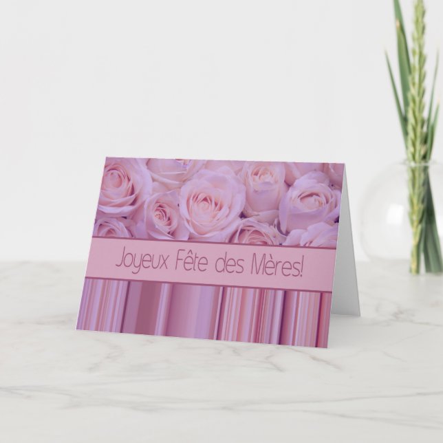 Fête des Mères french Roses & stripes Mother's Day Card (Front)