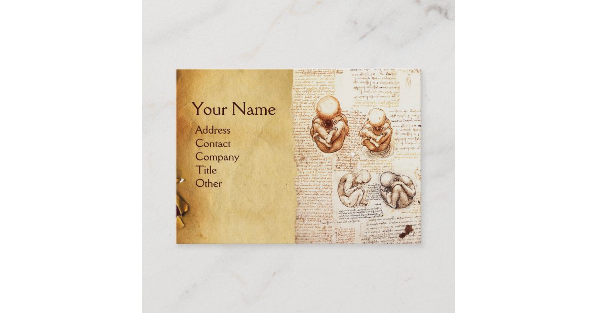 Fetus in the Womb,Ob-Gyn Doctor Parchment Monogram Business Card | Zazzle