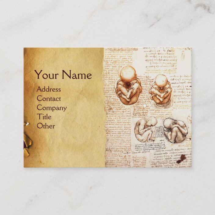 Fetus in the Womb,Ob-Gyn Doctor Parchment Monogram Business Card ...