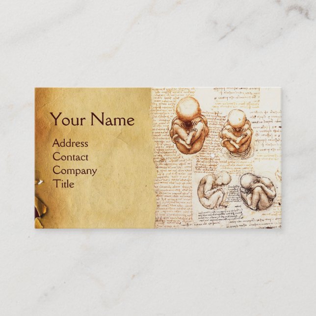 Fetus in the Womb,Ob-Gyn Doctor Parchment Monogram Business Card (Front)