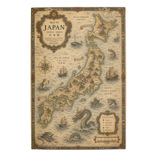 Feudal, Medieval, Historic Map of Japan Metal Print
