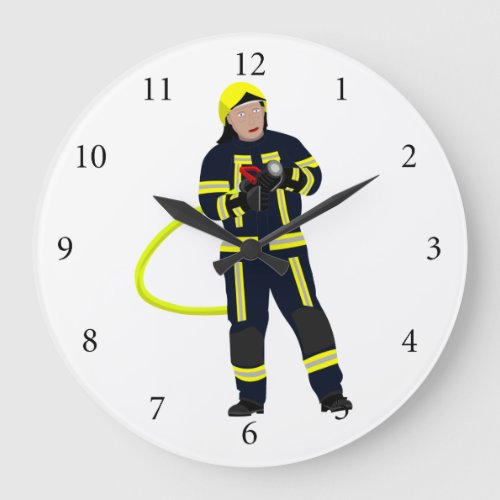 Feuerwehrmann in blauer Einsatzkleidung Large Clock