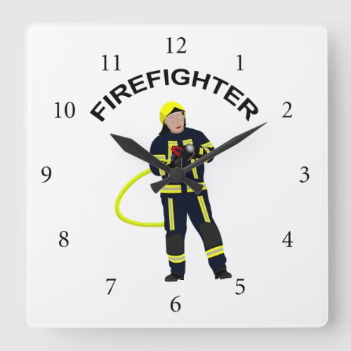 Feuerwehrmann in blauer Einsatzkleidung Quadratisc Square Wall Clock