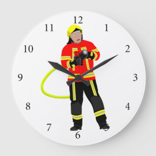 Feuerwehrmann in Einsatzkleidung Large Clock