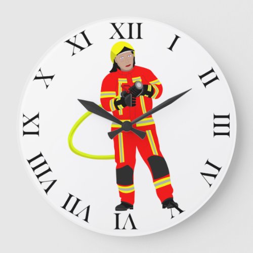 Feuerwehrmann in roter Einsatzkleidung Large Clock