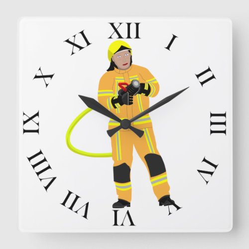 Feuerwehrmann in sandfarbener Einsatzkleidung Square Wall Clock