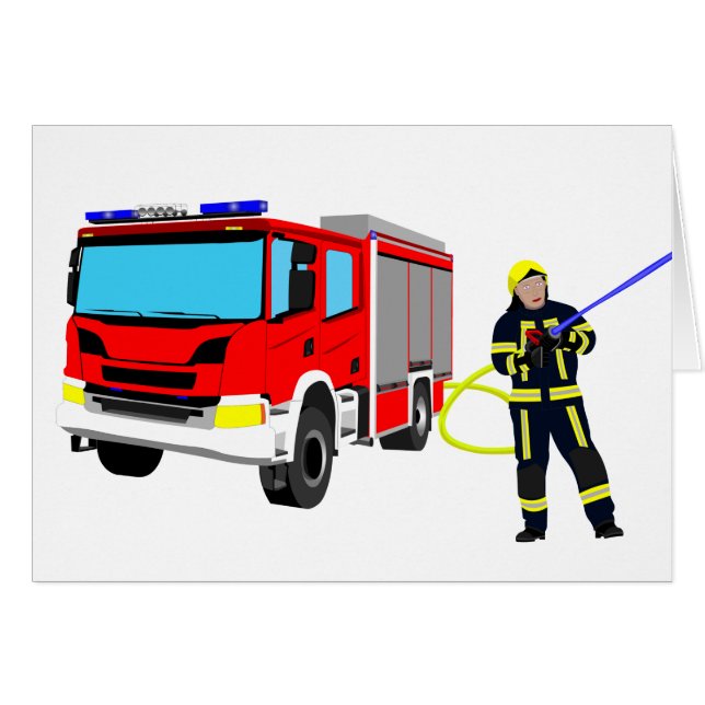 Feuerwehrmann und Löschfahrzeug Cards (Front Horizontal)
