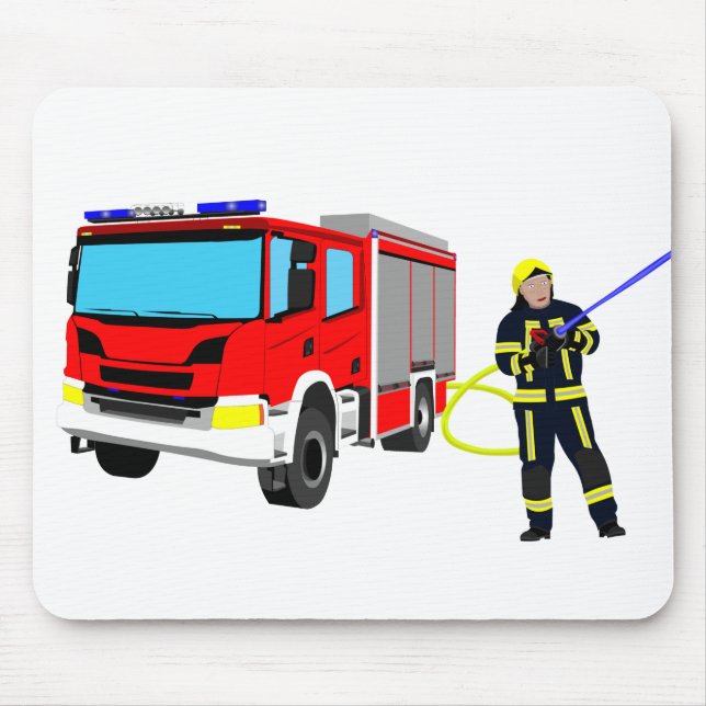 Feuerwehrmann und Löschfahrzeug Mouse Pad (Front)