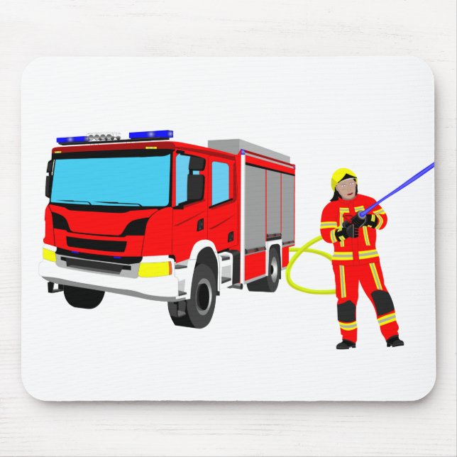 Feuerwehrmann und Löschfahrzeug Mousepad (Front)