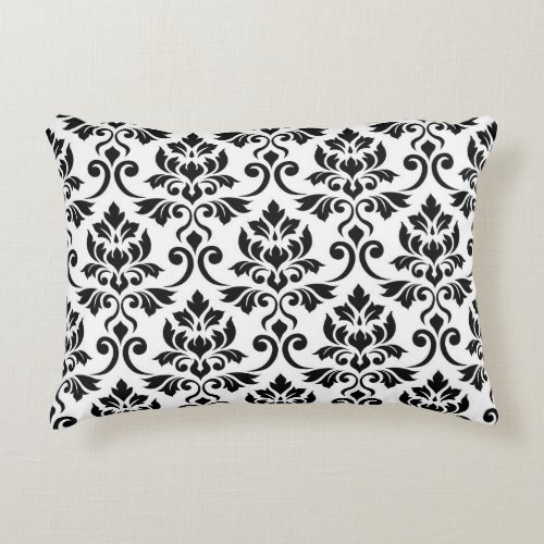 Feuille Damask 2Way Big Pattern Black  White Accent Pillow