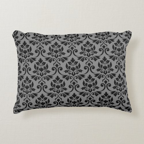 Feuille Damask 2Way Pattern Black  Gray Accent Pillow