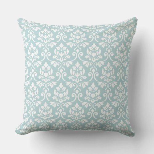 Feuille Damask 2Way Rpt Ptn Duck Egg Blue  White Throw Pillow