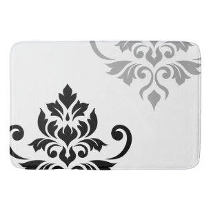 Feuille Damask Art I Black & Gray on White Bath Mat