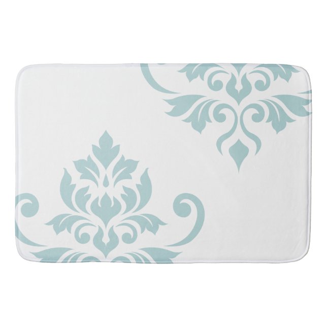 Feuille Damask Art I Duck Egg Blue on White Bath Mat (Front)